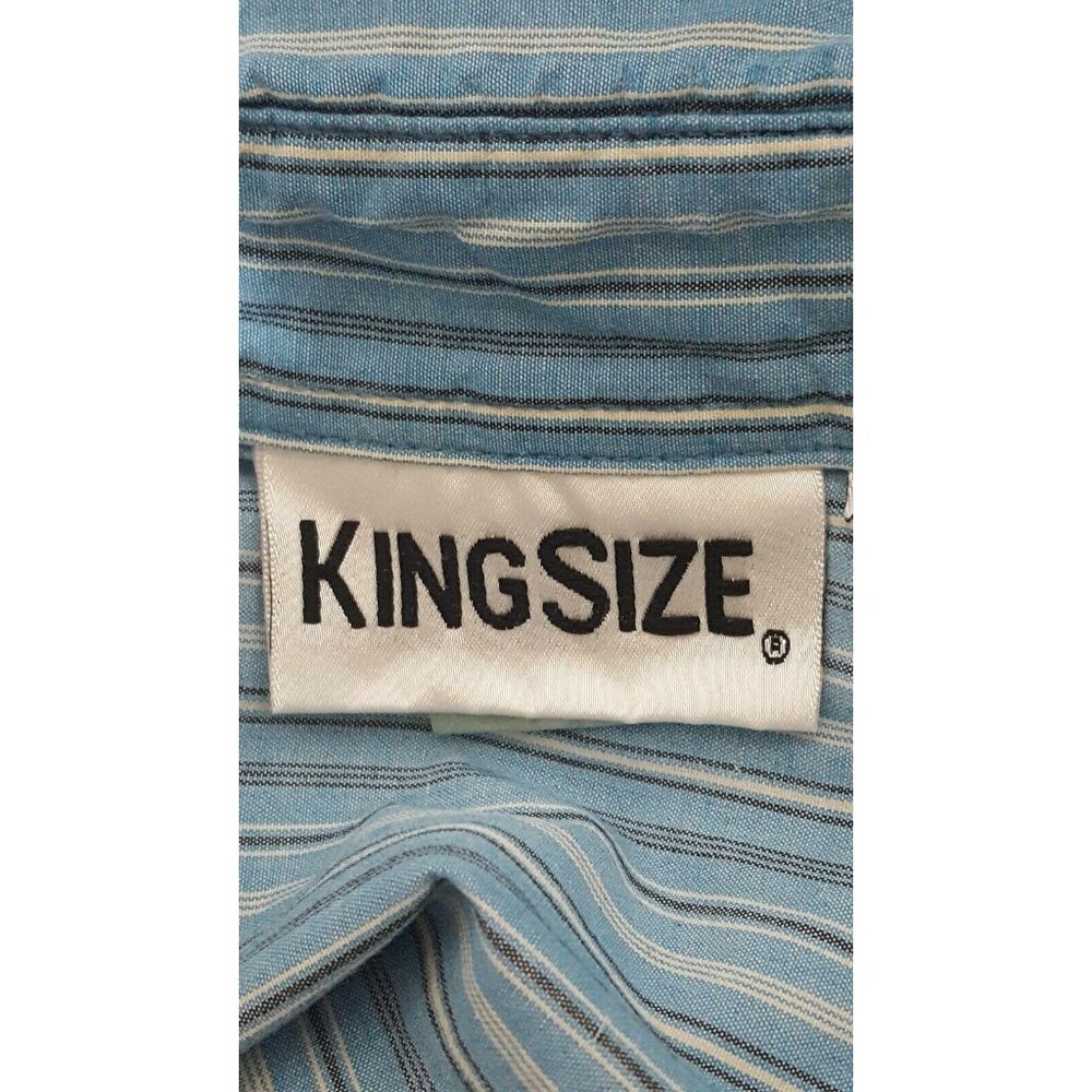 KINGSIZE Brand Mens 2XL Short Sleeve Shirt Button Front Blue Stripe - Picture 5 of 6